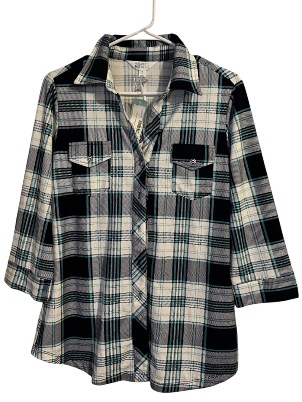 Market & Spruce Women’s Green Multi Plaid in Soft Fabric Button Down Shirt Sz-M
